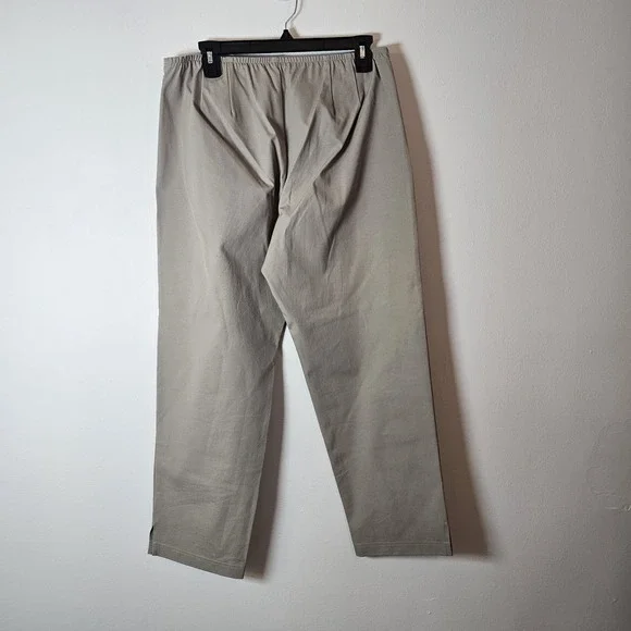 Eileen Fisher Womens Med Pull On Pants Tan Cotton Side Zipper Elastic Waist - Picture 3 of 10